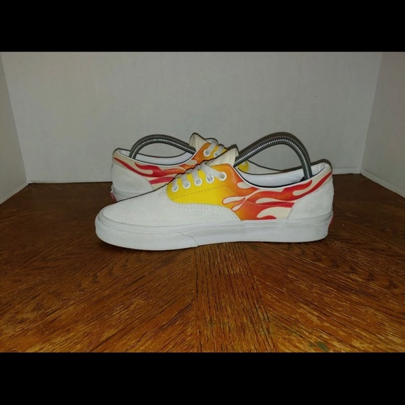 Vans Men's Era Flames True White Orange White Canvas Suede shoes size 9 - Picture 4 of 10